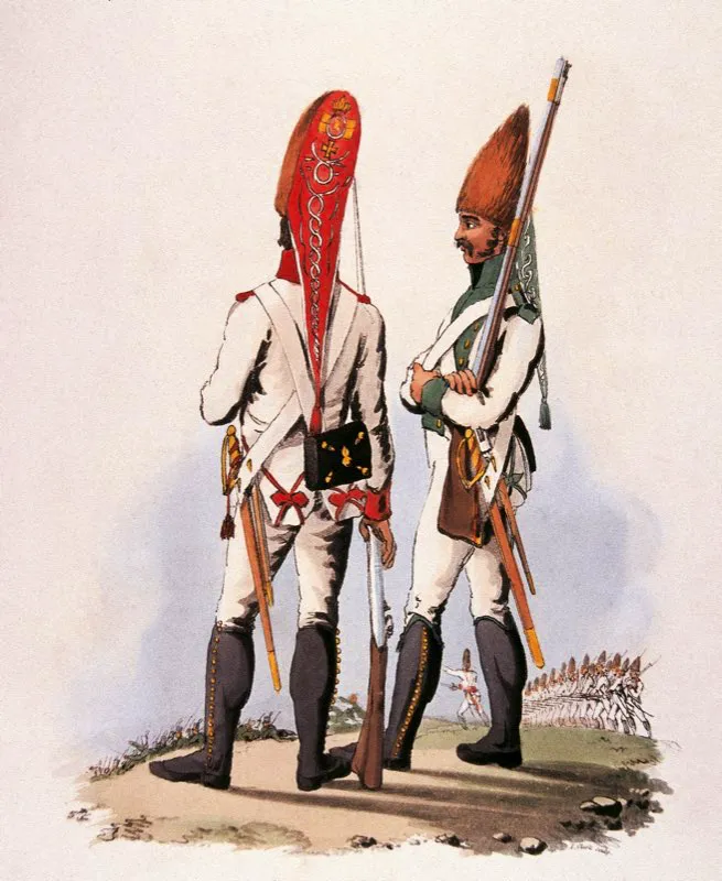 Entrenamiento de las tropas del Batallón Auxiliar en las afueras de Bogotá, a finales del siglo xviii. Después de la rebelión de los Comuneros (1781) la guarnición de Bogotá fue ampliamente reforzada.
