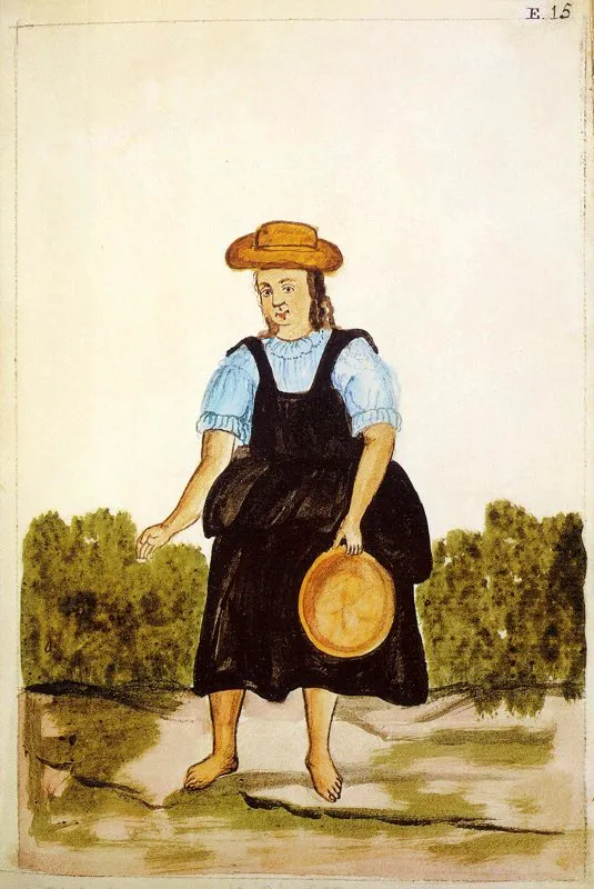 Aguadora, un oficio indispensable en la Colonia. Acuarela del álbum para Martínez Compañón, Trujillo del Perú. ca. 1790. Biblioteca Nacional, Bogotá.