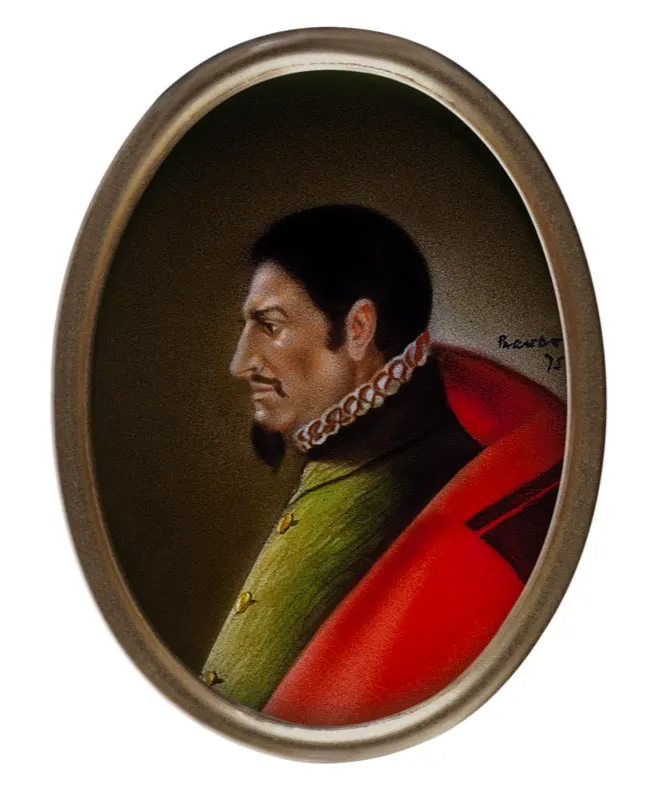 Presidente Juan de Borja, 1605-1628. Miniaturas de Manuel J. Paredes, Biblioteca Luis Ángel Arango, Bogotá.