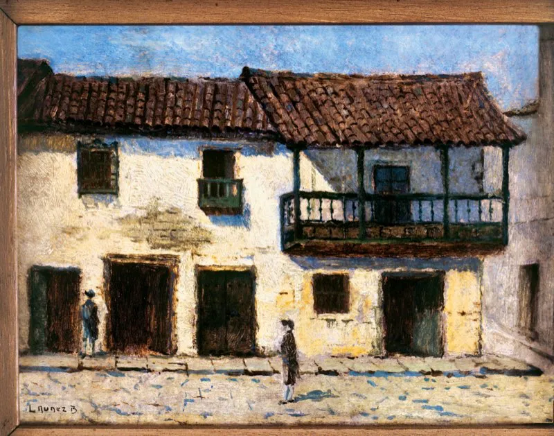 Una costumbre establecida desde los primeros días de la Colonia, y que ha perdurado hasta hoy, es la de utilizar como locales comerciales las plantas bajas de las casas de habitación. Un periódico de mediados del siglo xix anotaba que “todas las casas de Bogotá tienen tienda”. Óleo de Luis Núñez Borda.
