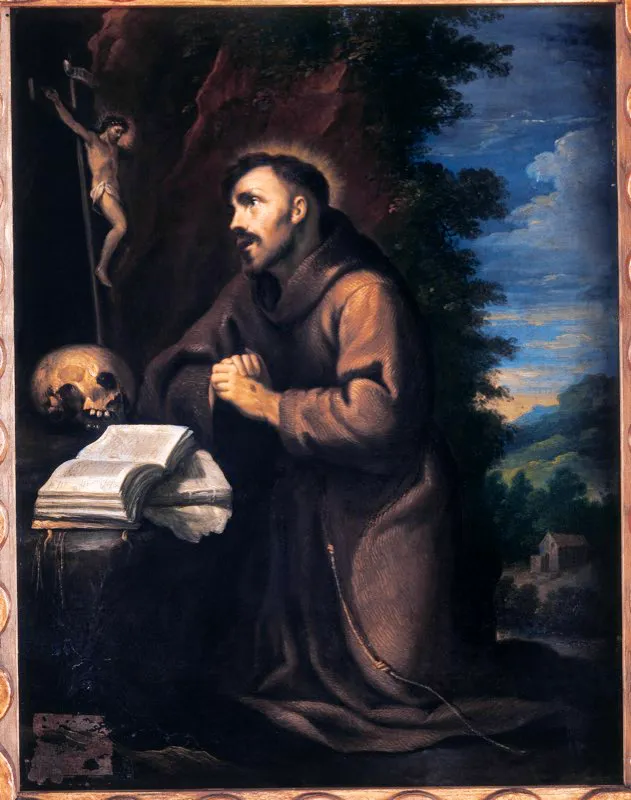La Escuela Santafereña del siglo xvii, de la que se considera fundador a Baltasar de Figueroa, fue fundamental en el desarrollo de las artes plásticas coloniales y en la formación de las siguientes generaciones de pintores. A esa Escuela Santafereña pertenecieron figuras de la importancia de Gregorio Vásquez; pero también buena parte de los cuadros creados allí no fueron firmados por sus autores y se han quedado sin identificar. Muchos de ellos se exhiben en las distintas iglesias coloniales de Bogotá o en lugares históricos como el Colegio del Rosario y el Palacio de San Carlos, y especialmente en su oratorio. San Carlos ha sido sede de la Biblioteca Nacional, la Imprenta Real, la Presidencia de la República y la cancillería. El cuadro, de autor desconocido, representa a san Francisco de Asís en uno de sus trances místicos.