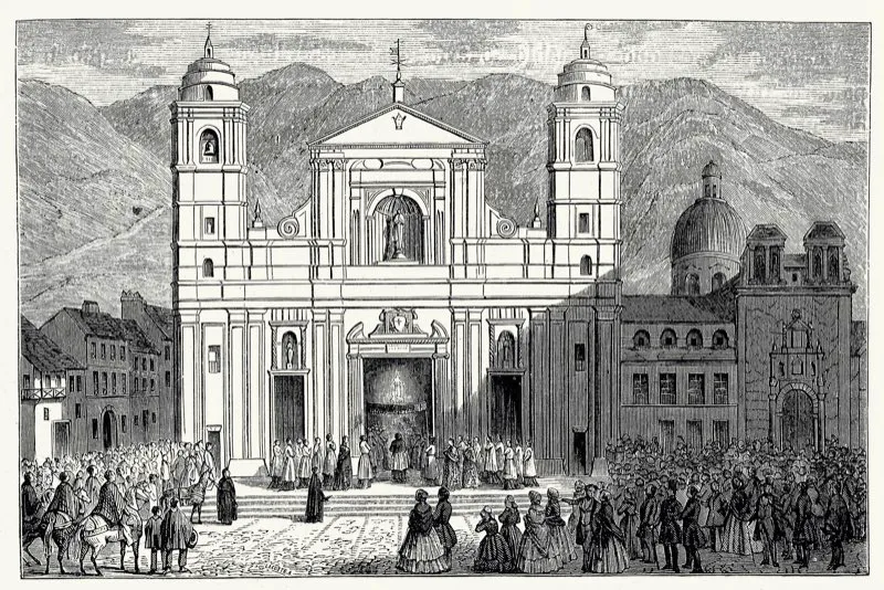 La ceremonia central de la fiesta del Corpus se efectuaba en la Catedral. Posteriormente, y durante ocho días, en los barrios se realizaban las Octavas, auténticas celebraciones populares en las que el juego y la chicha proliferaban. En la Colonia, como en el siglo xix, estas fiestas eran la oportunidad para que las damas santafereñas lucieran la elegancia de su vestuario, que realzaba su belleza, y que llenaban las calles de la ciudad de esplendor, colorido y alegría. También los caballeros hacían gala de su buen gusto, no obstante los llamados a la austeridad y la penitencia que se formulaban desde los púlpitos.