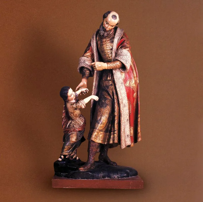 San Joaqun y la Virgen nia, de Pedro Laboria, el mximo exponente de la escultura imaginal de la Colonia. Sus figuras labradas, de claro estilo barroco, fueron casi todas encargadas por los jesuitas y respondan a conceptos ms humansticos que las de periodos anteriores. 