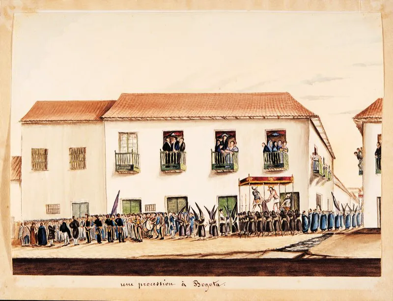 Jos Manuel Groot / Auguste Le Moyne. Una procesin en Bogot. ca. 1835. Acuarela sobre papel. Museo Nacional de Colombia. 