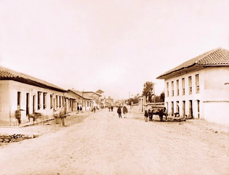 Con el nombre de avenida Boyacá se bautizó la calle que, en la nomenclatura de 1886, correspondía a la actual calle 26, y que iba de oriente a occidente desde la carrera 7.ª hasta la carrera 13 o avenida de La Alameda. En las primeras décadas del siglo xx la avenida Boyacá, que llegaba hasta la carrera 17, se convirtió en una de las más elegantes de la capital, con lujosas residencias a lado y lado, pavimentada en su totalidad, con línea del tranvía , andenes impecables y una bella arborización. A finales de los cincuenta la avenida Boyacá desapareció para dar paso a la actual avenida 26. Foto de Henry Duperly, 1895.