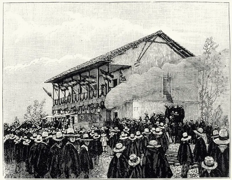 El 26 de febrero de 1882 se empezaron en la poblacin de Facatativ los trabajos del Ferrocarril de la Sabana, que tras muchas vicisitudes se inaugur el 6 de enero de 1888. Estacin de Serrezuela a la llegada del primer tren. 