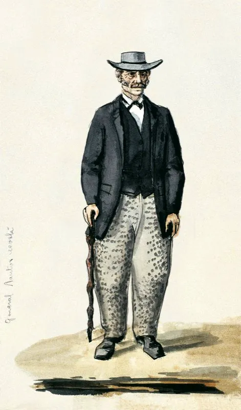 Santos Acosta. Dibujo caricaturesco de la época, realizados por José María Espinosa. Museo Nacional de Colombia y Biblioteca Nacional, Bogotá.