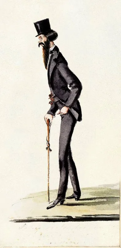 Manuel Vanegas. Dibujo caricaturesco de la época, realizados por José María Espinosa. Museo Nacional de Colombia y Biblioteca Nacional, Bogotá.