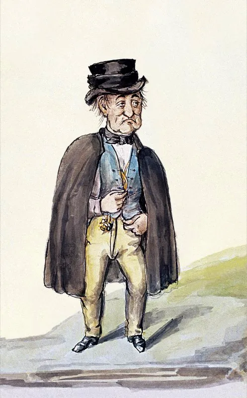Don César Rosillo. Dibujo caricaturesco de la época, realizados por José María Espinosa. Museo Nacional de Colombia y Biblioteca Nacional, Bogotá.