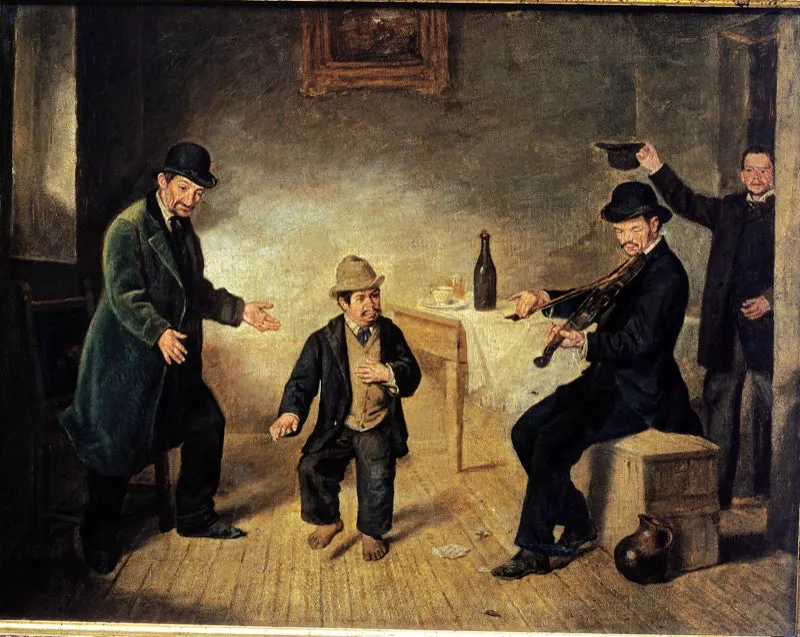 Noche de bohemia en Bogot en la dcada del noventa. Cerveza, chicha, msica y versos era la combinacin para lograr un perfecto estado de nimo y de pacfica alegra. En esas reuniones de bohemios rara vez se presentaba un altercado. Era una fraternidad que el poeta Clmaco Soto Borda denomin la fraternidad de la chicha. leo de autor desconocido, ca. 1894. 