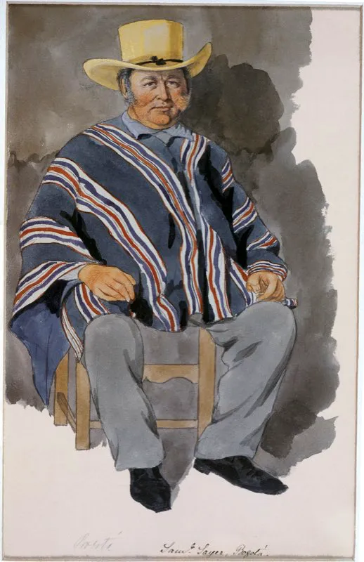 El empresario britnico Samuel Sayer, quien trajo a la ciudad la primera mquina de vapor, destinada a mover un molino de trigo. Acuarela de Edward W. Mark.Coleccin Biblioteca Luis ngel Arango. 
