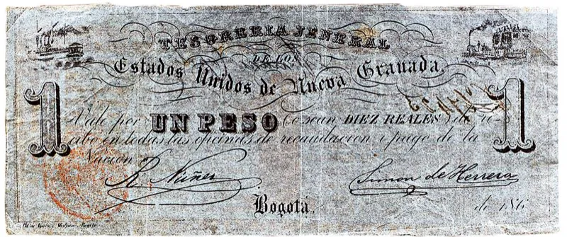 Billetes del Banco de Bogot. Autorizado desde su fundacin a emitir papel moneda, pronto sus billetes se hicieron imprescindibles para el desenvolvimiento de las transacciones mercantiles. 