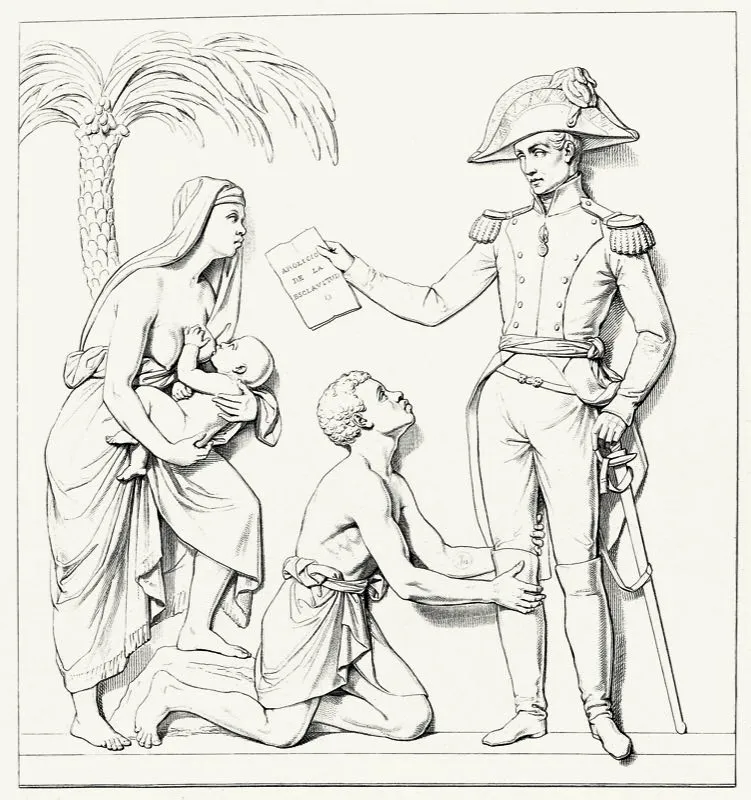 Simón Bolívar consiguió del Congreso de Cúcuta (1821) la primera medida en favor de los esclavos. Grabado de Rodríguez en el Papel Periódico Ilustrado.