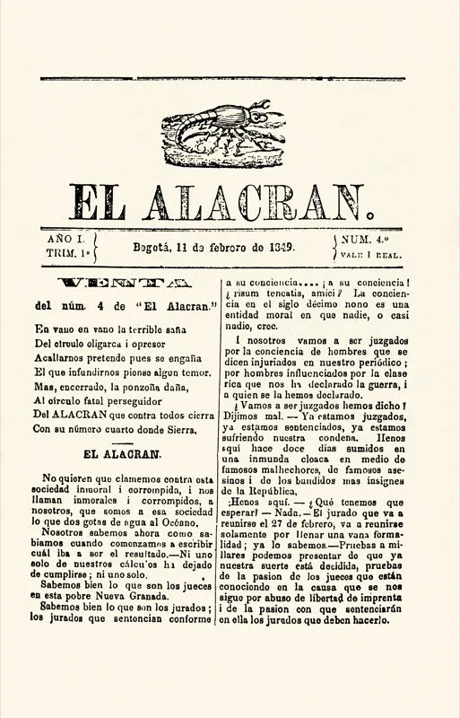 El Alacrán asumió una posición radical contra la plutocracia mercantil y financiera de la capital. A la altura del número 3, los redactores de la publicación fueron a la cárcel, desde donde siguieron escribiéndola y editándola.