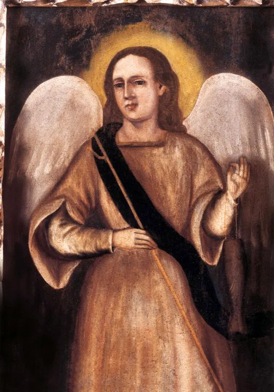 Las alegorías fueron una técnica socorrida en el arte religioso del siglo xix bogotano. Posiblemente Luzbel, el ángel antes de su caída por causa de la soberbia.