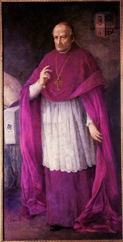 El arzobispo Fernando Caycedo y Flórez fundó en 1823 el Seminario de Bogotá con el propósito de cualificar en todo sentido al clero neogranadino. Óleo de Ricardo Acevedo Bernal, 1928, Colegio Mayor de Nuestra Señora del Rosario.