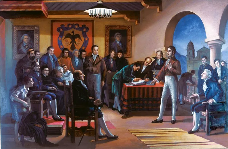La Junta Suprema de Gobierno fue impuesta por el pueblo. Fue la expresión final de que América no podía continuar atada a la suerte del Imperio español, que se hallaba en decadencia.Óleo de Coriolano Leudo, Casa Museo del 20 de Julio, Bogotá.