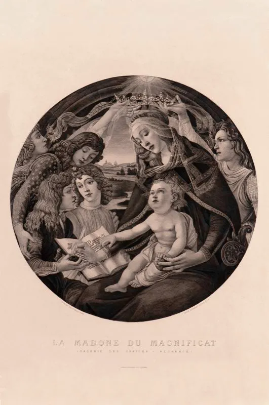 Sandro Botticelli (invent), Louis Journout (grab) / Chalcographie du Louvre (imprimi) / La Madonna del Magnificat / Siglo xv / Grabado en metal / 71,7 x 55 cm 