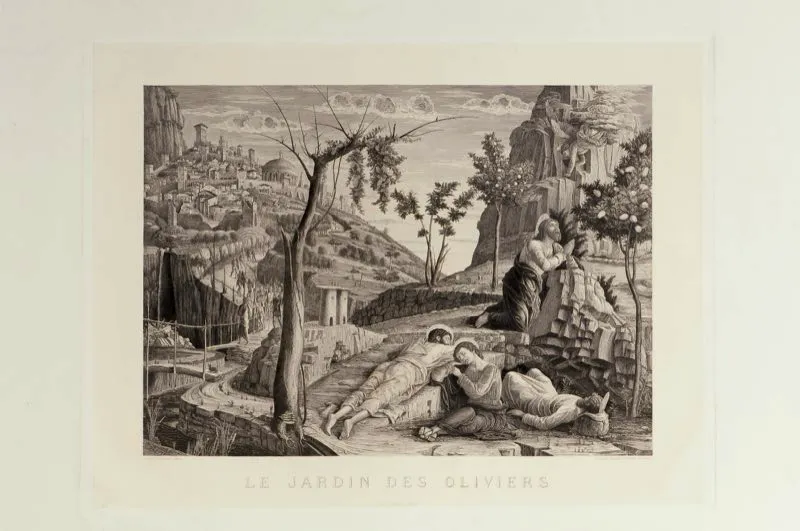 Andrea Mantegna (invent), Eugene Salmon (grab)  / Chalcographie du Louvre (imprimi) / El huerto de los olivos / Siglo xv / Grabado en metal / 63,3 x 89 cm 
