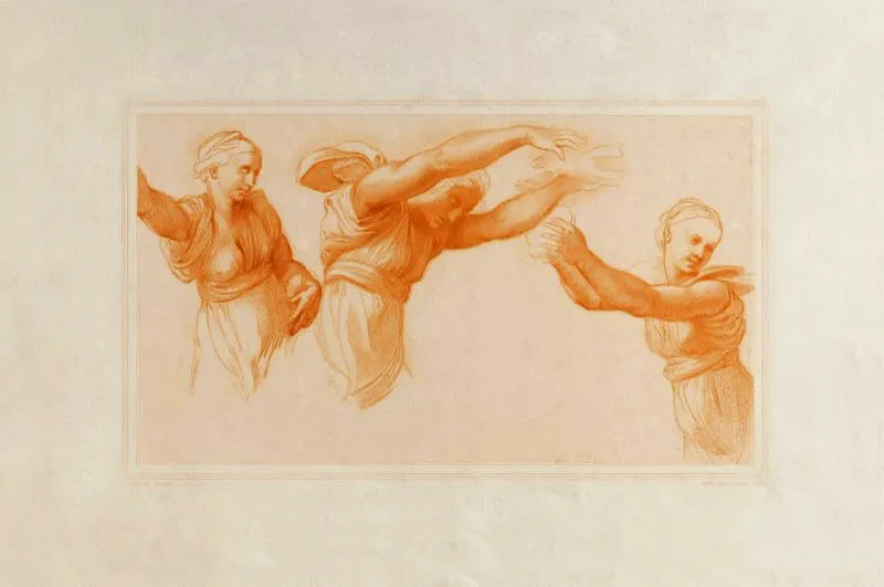 Rafael Sanzio (invent), Alphonse Alexandre Leroy (grab) / Chalcographie du Louvre (imprimi) / Estudio de tres figuras / Siglos xv-xvi / Grabado en metal / 44,2 x 61,2 cm 