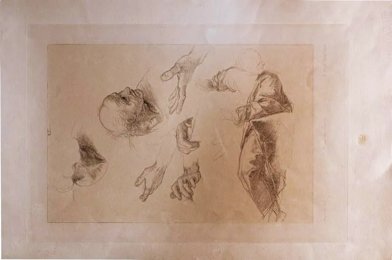 Rafael Sanzio (invent), Julius Bein o Bien (grab) / Chalcographie du Louvre (imprimi) / Estudio para la figura de Bramante / Siglos xv-xvi / Grabado en metal / 62,5 x 45,4 cm 