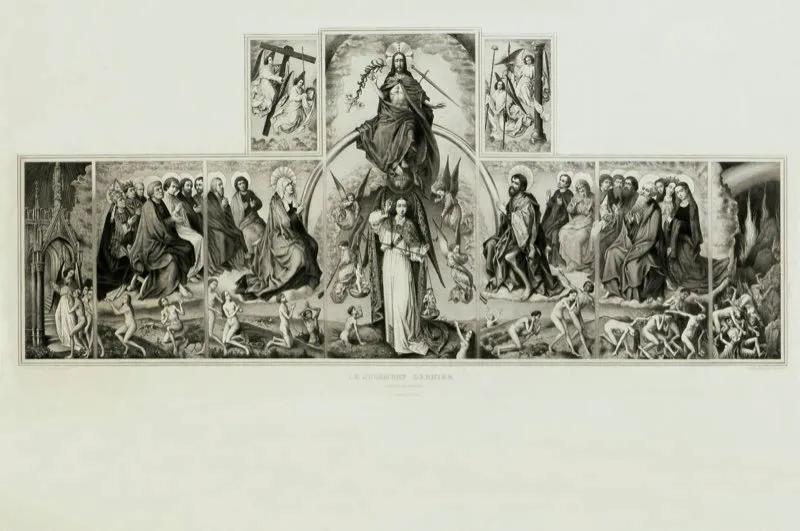 Roger van der Weyden (invent), Jules Jacquet (grab) / Chalcographie du Louvre (imprimi) / El juicio final / Siglo xv / Grabado en metal / 42,5 x 85 cm 