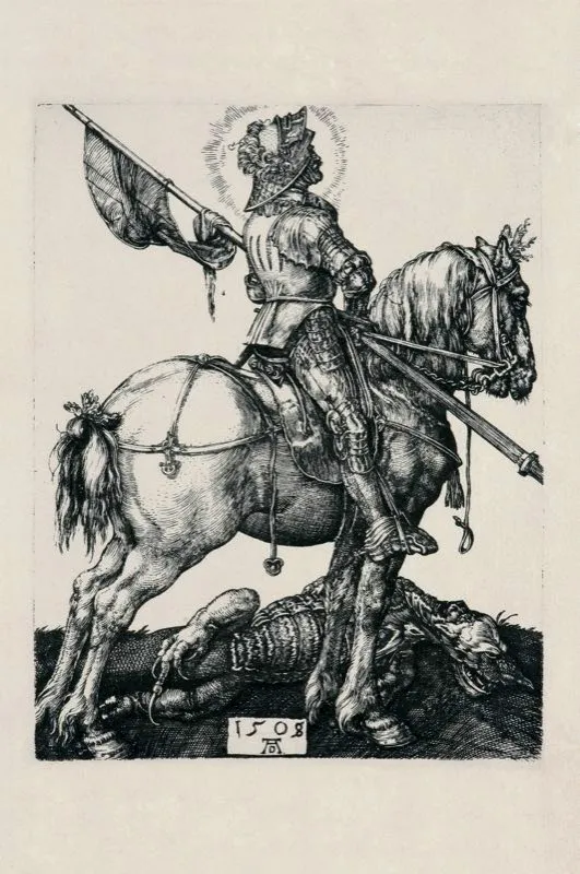 Alberto Durero (invent y grab) / Amsterdruch (imprimi) / San Jorge y el dragn / Siglos xv-xvi / Grabado en metal  / 18,5 x 14 cm 