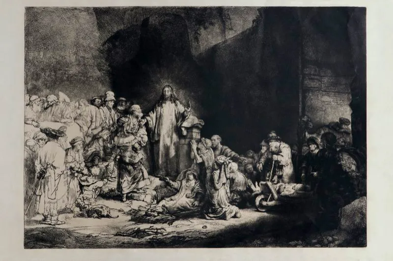 Rembrandt van Rijn (inventó y grabó) / Amsterdruch (imprimió) / Cristo predicando o la estampa de los cien florines / Siglo xvii / Grabado en metal / 39,5 x 50,9 cm