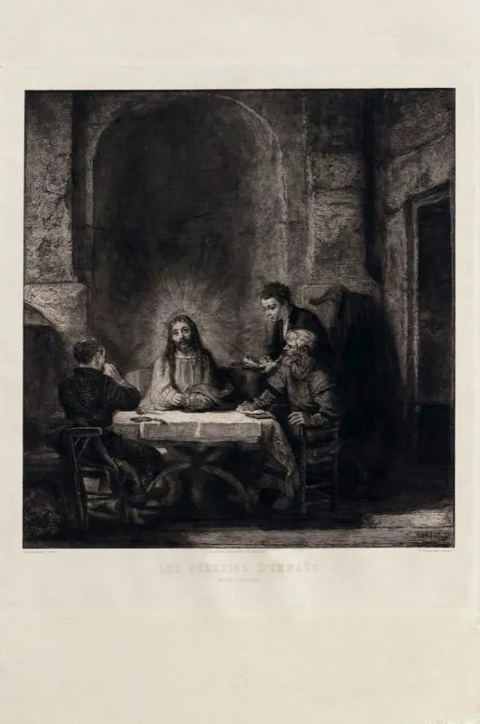 Rembrandt van Rijn (inventó), F. Gaillard Société Francaise de Gravure
(grabó) / Chalcographie du Louvre
(imprimió) / Los peregrinos de Emaús / Siglo xvii / Grabado en metal / 71,5 x 55 cm