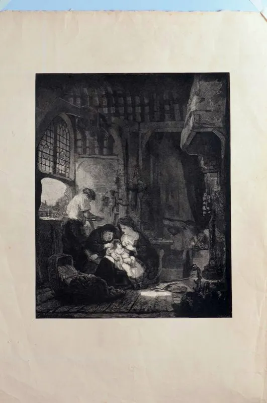 Rembrandt van Rijn (inventó), I. Belfrand (grabó) / Chalcographie du Louvre (imprimió) / La familia del carpintero / Siglo xvii / Grabado en metal / 67 x 48,5 cm