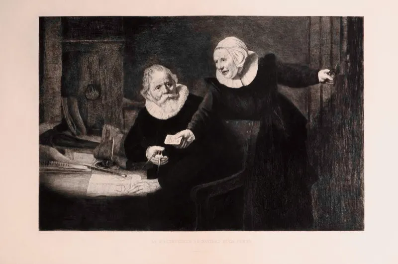 Rembrandt van Rijn (inventó), G. Fouquet-Dorval (grabó) / Chalcographie du Louvre (imprimió) / El constructor de naves y su mujer / Siglo xvii / Grabado en metal / 91 x 63,5 cm