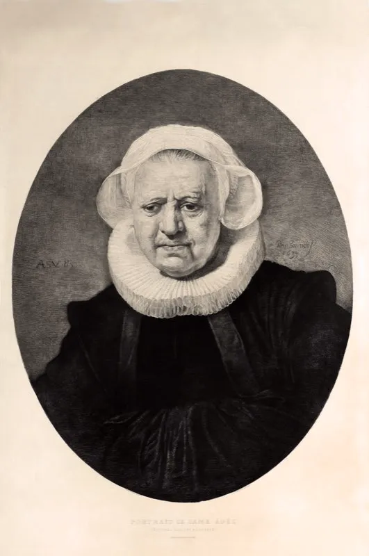 Rembrandt van Rijn (inventó), Charles Andre Coppier (grabó) / Chalcographie du Louvre (imprimió) / Retrato de una vieja dama / Siglo xvii / Grabado en metal / 92,5 x 63,5 cm