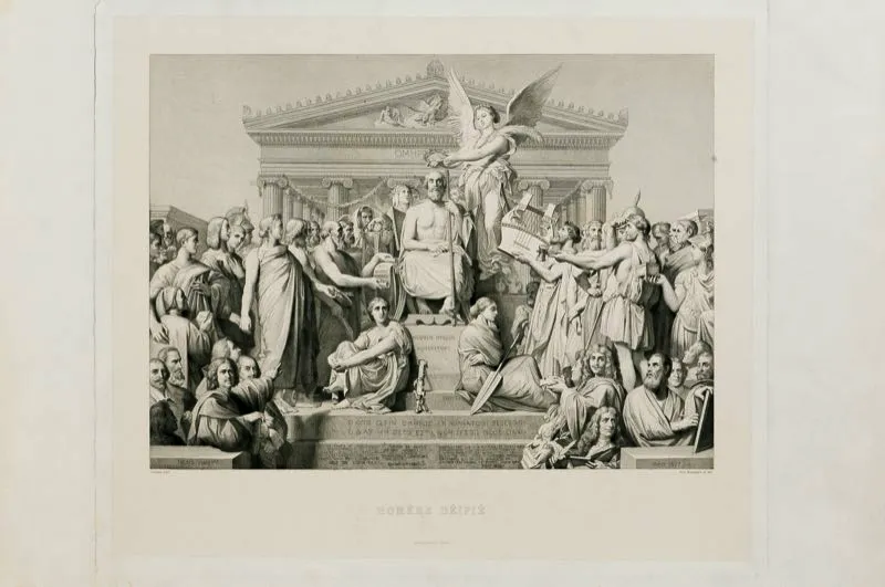 Jean-Dominique Ingres (invent), Achille Martinet (esculpi) / Chalcographie du Louvre (imprimi) / La apoteosis de Homero / Siglo xix / Grabado en metal / 49,3 x 57,7 cm 