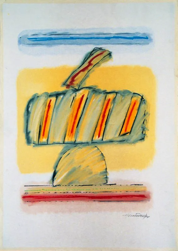 Signo amarillo y diagonales / 1975 / Mixta sobre papel / 70 x 50 cm 