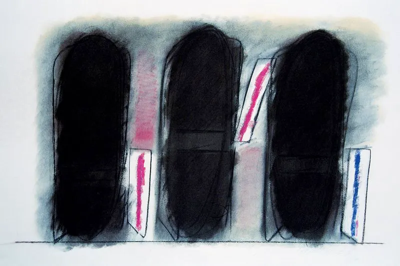 Signo ovalado rosa y azul / 1986 / Mixta sobre papel / 61 x 91 cm