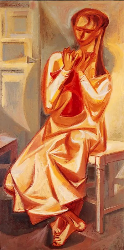 La tejedora / 1957 / Óleo sobre tela / 96 x 48 cm