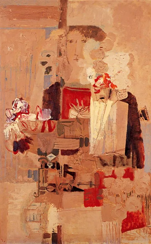 Flores en blanco y rojo / 1961 / Óleo sobre madera / 112 x 71 cm