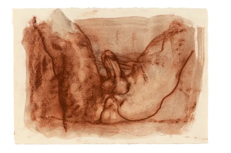 Sanguina y aguada de leo sobre papel / 26,5 cm x 38 cm 