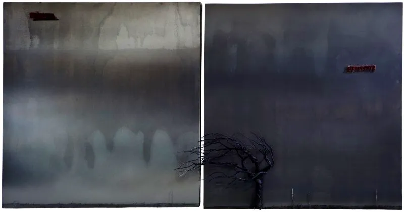 De Vidrio y niebla / 2009 / (detalle) / Objetos y resinas sobre placas metálicas / Módulos de 60 x 60 x 5 cm