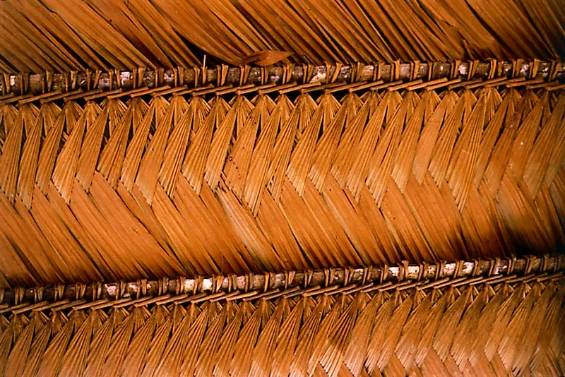 Detalle de la cubierta de una maloca, tejida en palma. Río Mirití-Paraná, Caquetá. Diego Miguel Garcés