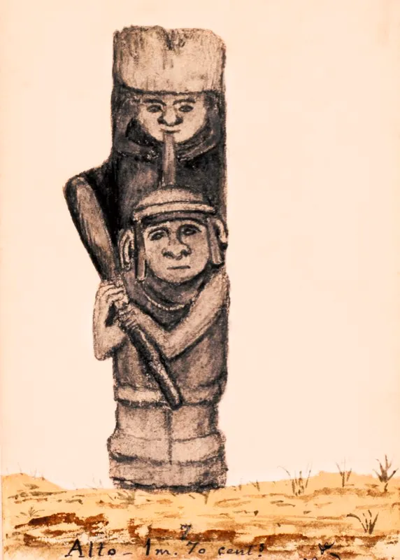 Acuarela de José María Gutiérrez de Alba, incluida en su voluminoso manuscrito Impresiones de un viaje a América, quien visitó San Agustín en enero de 1873.