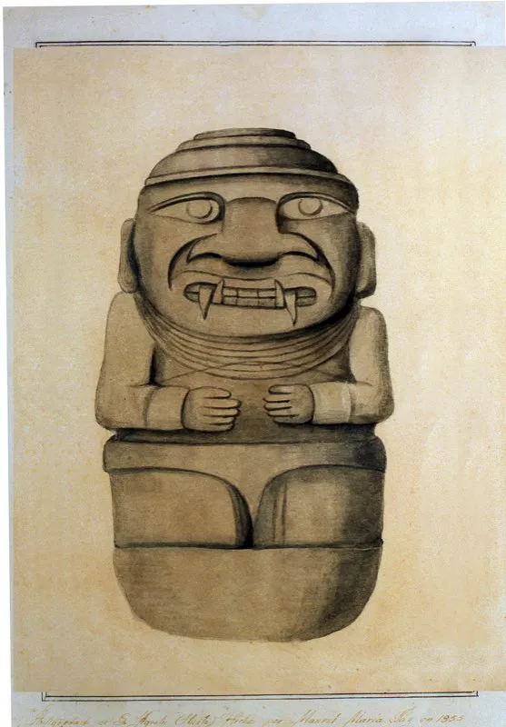 Acuarela original de Manuel María Paz para ilustrar un informe de Agustín Codazzi sobre la estatuaria, publicado en 1863.