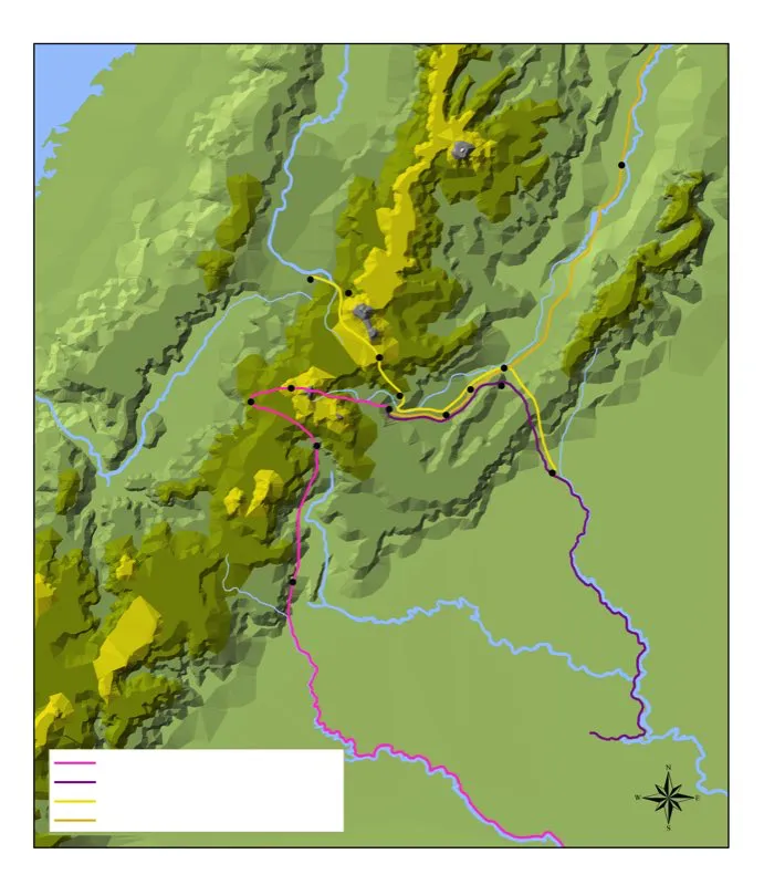 Tanto las estatuas como las maravillas naturales del Macizo Colombiano permanecieron aisladas y ocultas desde la Conquista hasta principios del siglo xx, pues se hallaban a enormes distancias de las rutas históricas de comunicación entre el norte y el sur de Colombia. Sin embargo, las rutas seguidas por esporádicos viajeros desde la época colonial, e incluso la que toma hoy el transporte de ganado, muestran que San Agustín e Isnos se hallaban en el centro de una red de comunicaciones naturales entre el valle del Magdalena y el sur del continente, y entre las selvas amazónicas y los territorios de Popayán, el Valle del Cauca y el océano Pacífico.