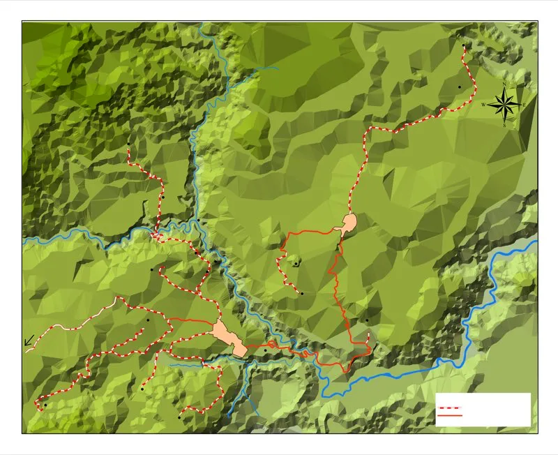 La mayor parte de la estatuaria del Macizo Colombiano se encontraba dispersa por un área de unos 500 kilómetros cuadrados, en algo más de 60 sitios arqueológicos identificados hasta hoy. Los dos mayores son el Parque Arqueológico de San Agustín, a unos tres kilómetros al occidente del pueblo actual, y el Parque Arqueológico Alto de los Ídolos, en San José de Isnos, al lado opuesto del río Magdalena.