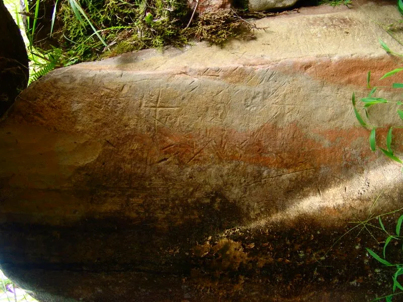La técnica básica de la estatuaria del Macizo Colombiano es la incisión, consistente en trazos finos o gruesos hechos sobre la piedra con instrumentos puntiagudos o filosos, o con cinceles anchos y probablemente de punta triangular o convexa. La incisión se halla en el origen de la técnica escultórica, tanto en términos evolutivos como de diseño. Toda escultura comienza con una incisión, y puede decirse que la estatuaria de San Agustín se inició con incisiones parietales. Su tipo más usual, de línea fina, se encuentra en gran abundancia en las placas que forman los muros y los techos de las sepulturas y las construcciones en forma de dolmen, y en algunas losas y bloques aislados. La incisión fina no es escritura, pero con ella están literalmente grabados en piedra algunos de los elementos fundamentales del lenguaje de la estatuaria.