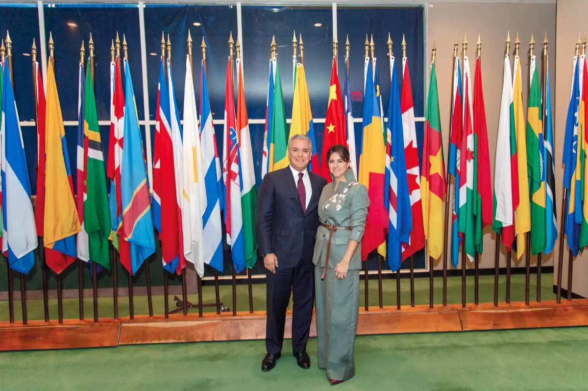 Iván Duque Márquez y María Juliana Ruiz Sandoval, primera dama de la Nación, durante la Asamblea General de la ONU. Nueva York, 25 de septiembre de 2019.
