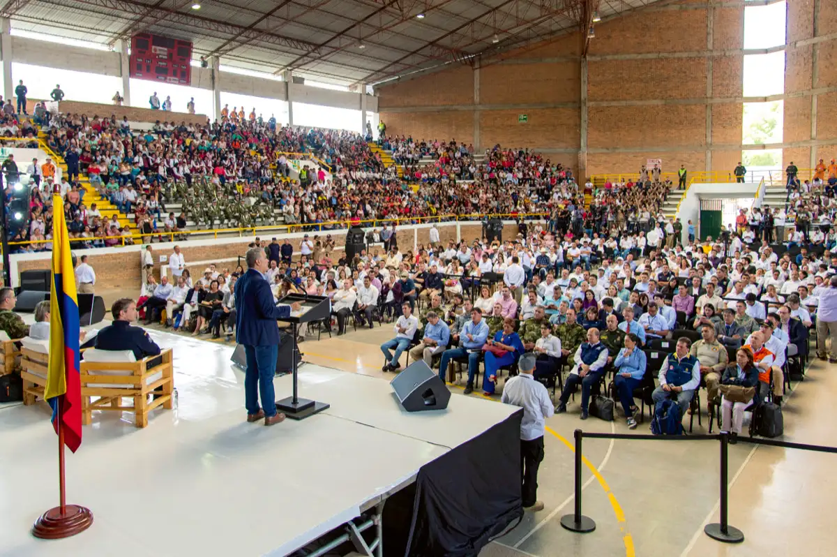 Ceremonia de entrega del programa ‘38 Municipios libres de sospecha de minas antipersonales’. Coliseo de deportes y espectáculos, Pitalito, Huila, 19 de noviembre de 2019.