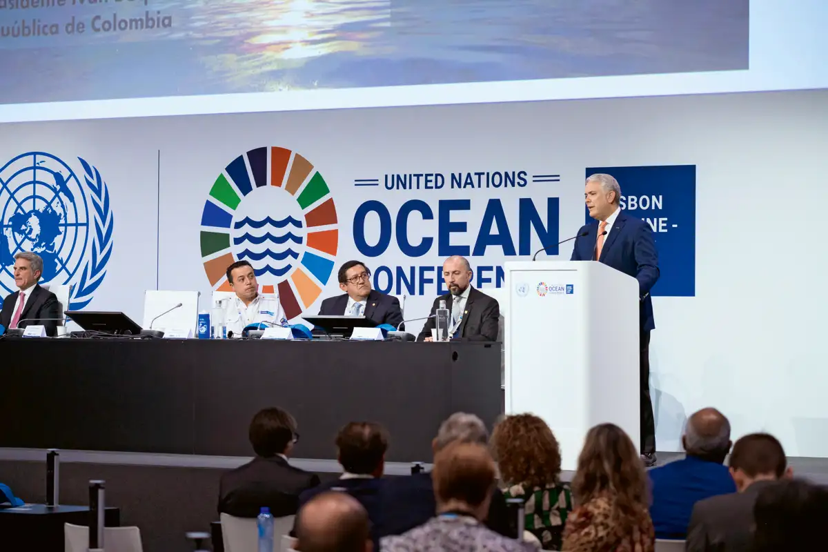 El presidente Duque en la Conferencia sobre los Oceános de la ONU. Lisboa, Portugal, 23 de junio de 2022.
